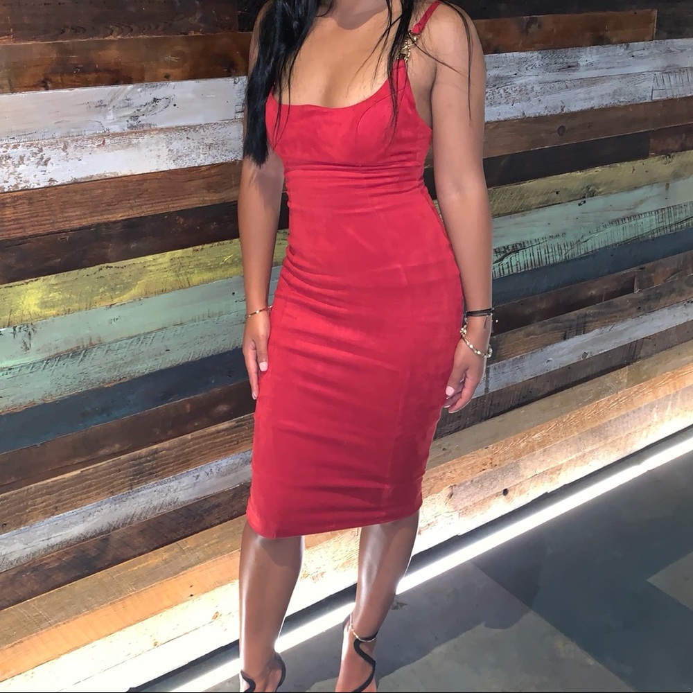 Suede Midi Red Dress